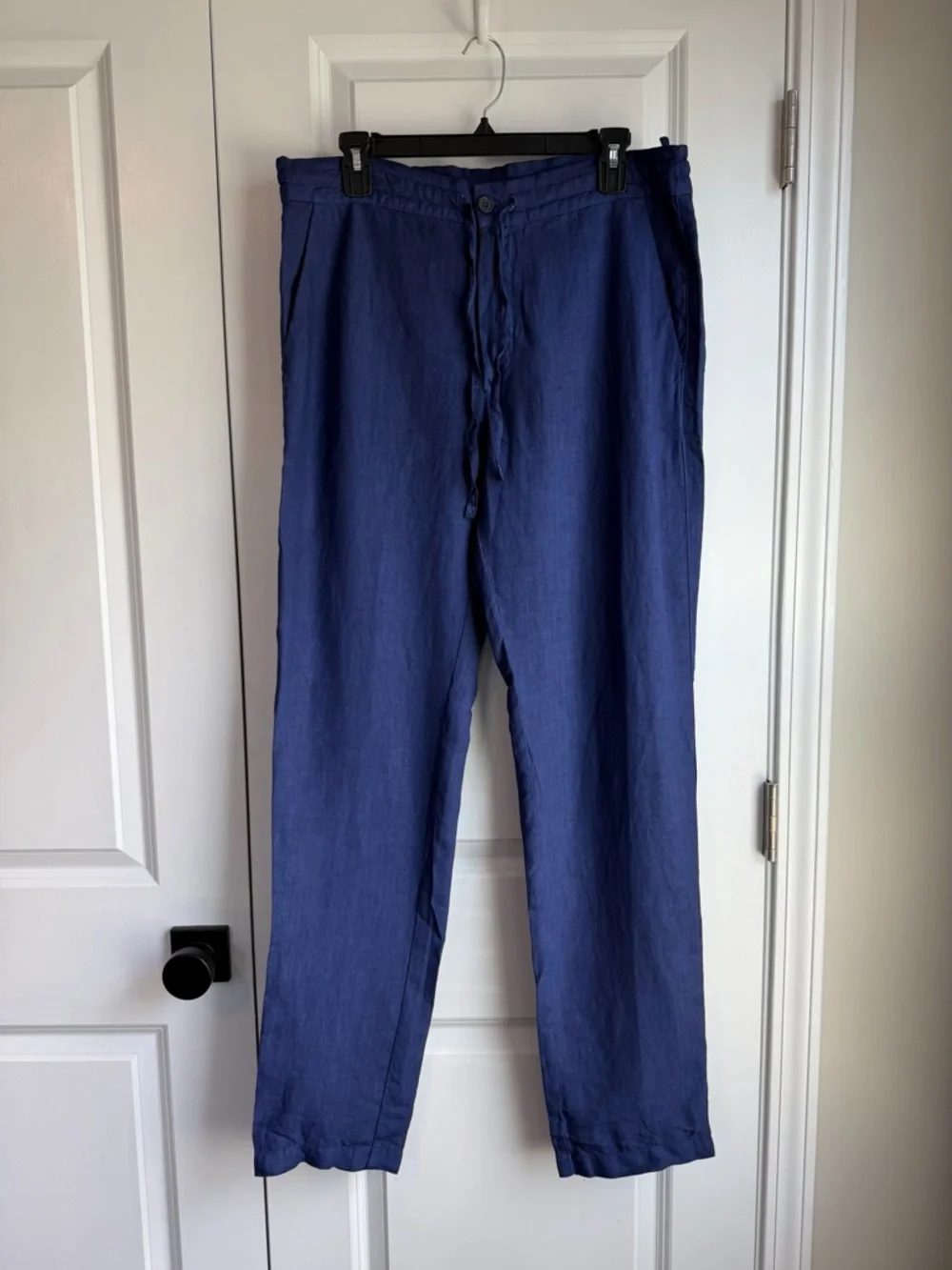 120% Lino Men’s Drawstring Linen Pants Blue Size 48/M